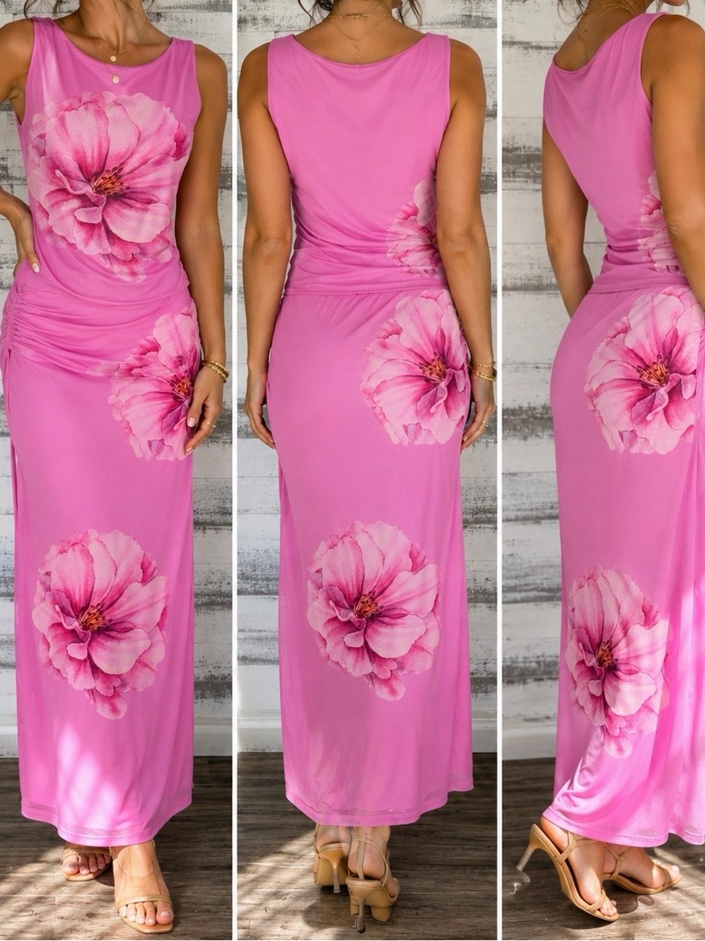 Sincerely Jules Pink Floral Mesh Maxi Skirt & Ruched Tank Set | Size Large